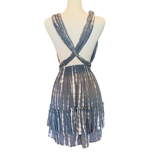 Y2k Boho Tie-Dye Mini Dress Deep V Adjustable Wrap Straps Size Small - Picture 3 of 8